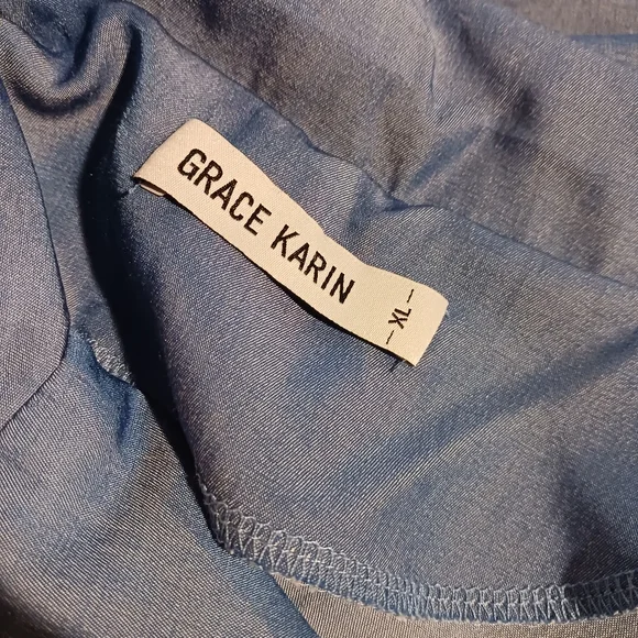 Grace Karin Classic Button Down Collared Sleeveless Maxi Dress XL Pockets Blue - Picture 2 of 8